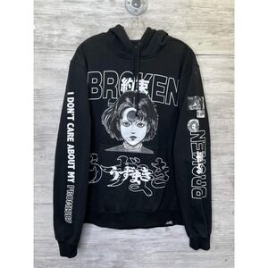 Broken Promises Hoodie Mens Medium Black Uzumaki Anime Graphic Fleece Horror